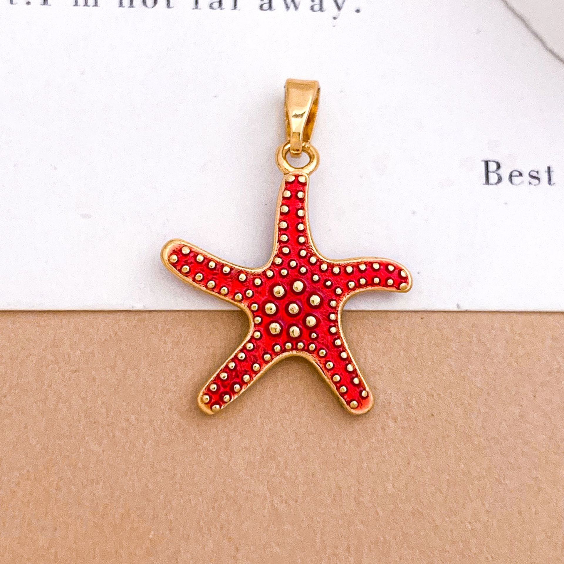 Xl4923happy starfish pendant gold red