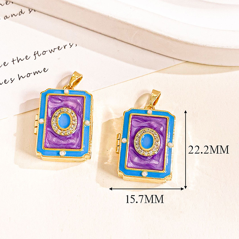 Xl4749 square gold purple photo clip pendant can be opened