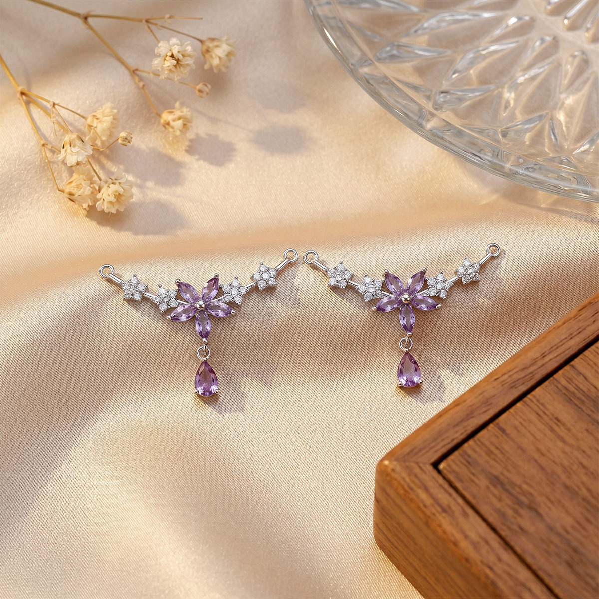Xl6102 purple five-petal flower pendant silver