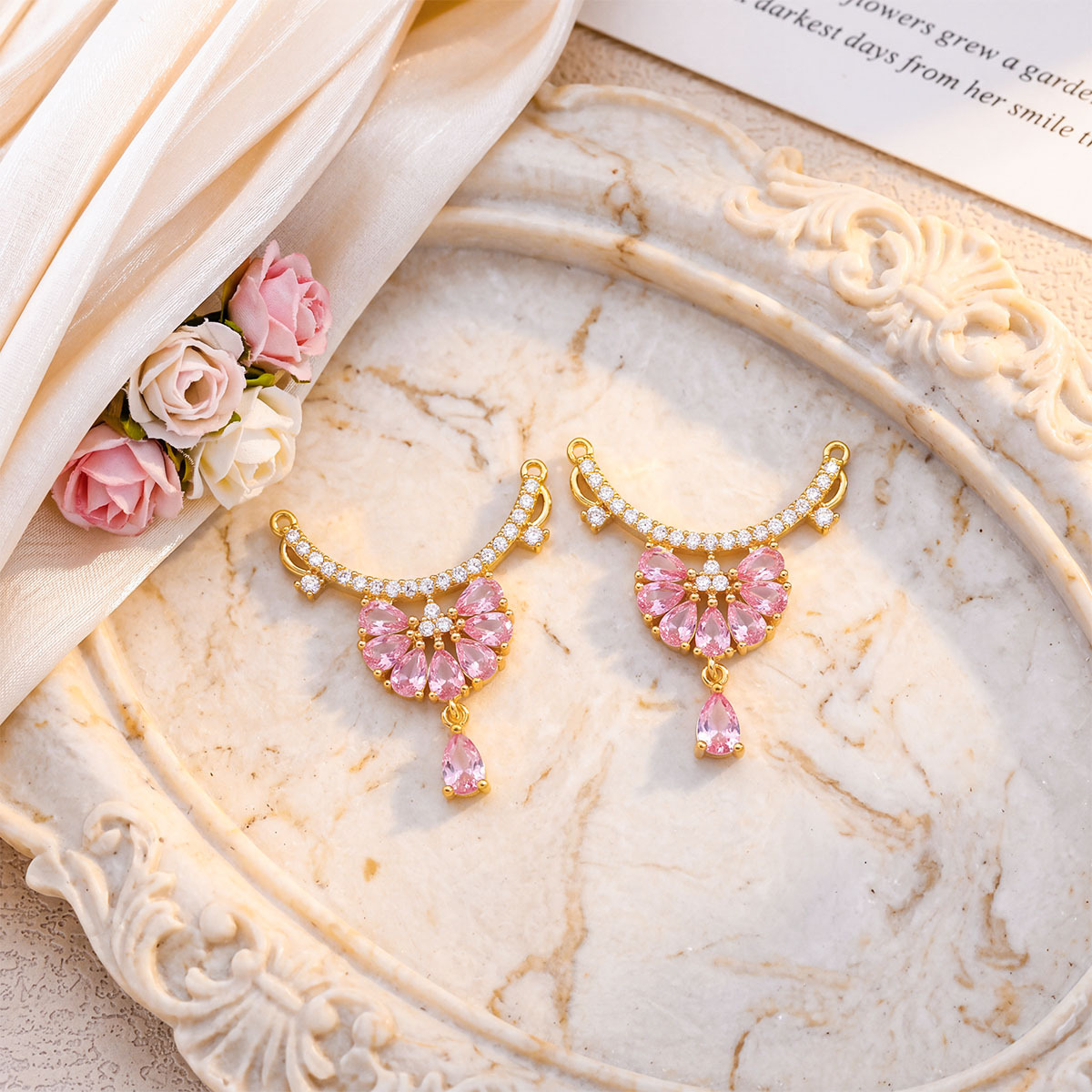 Xl6299 curved pink garland pendant gold