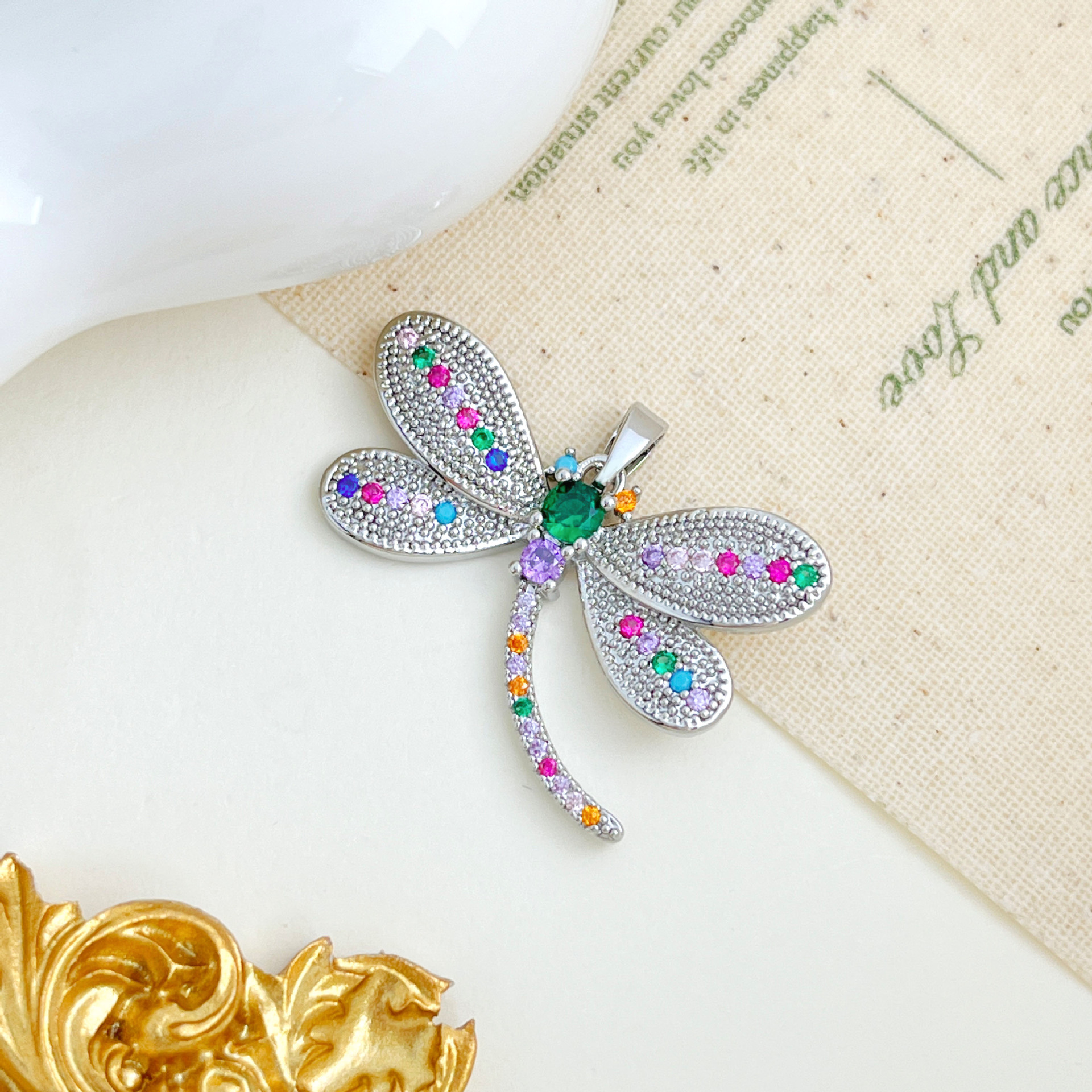 Xl2857 colorful dragonfly pendant silver