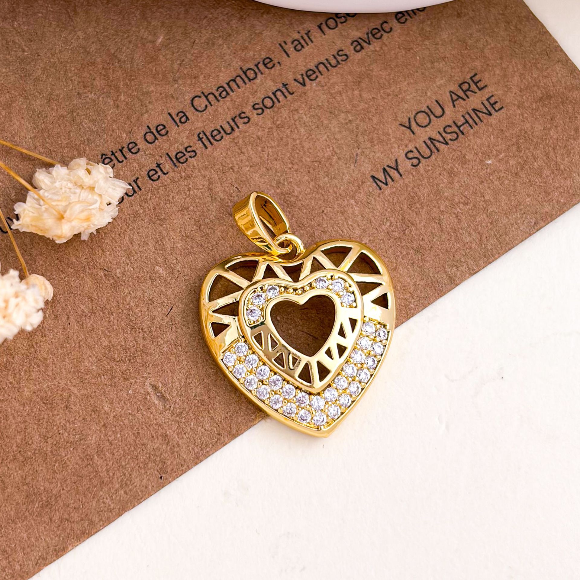 Xl5709 hollow double love pendant gold