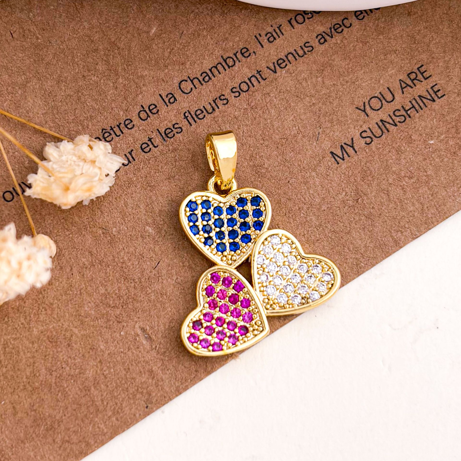 Xl5758 colorful multi-heart pendant gold