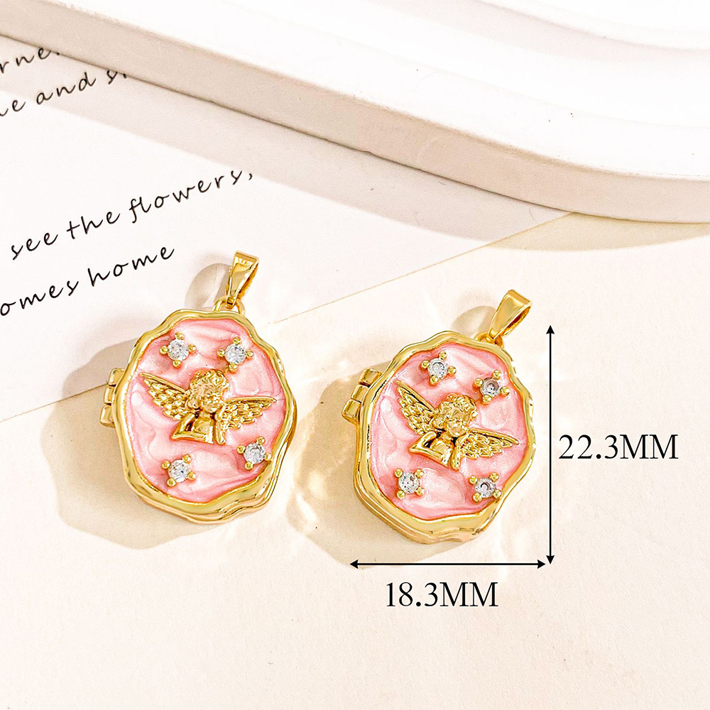 Xl4750 angel gold pink photo holder pendant can be opened