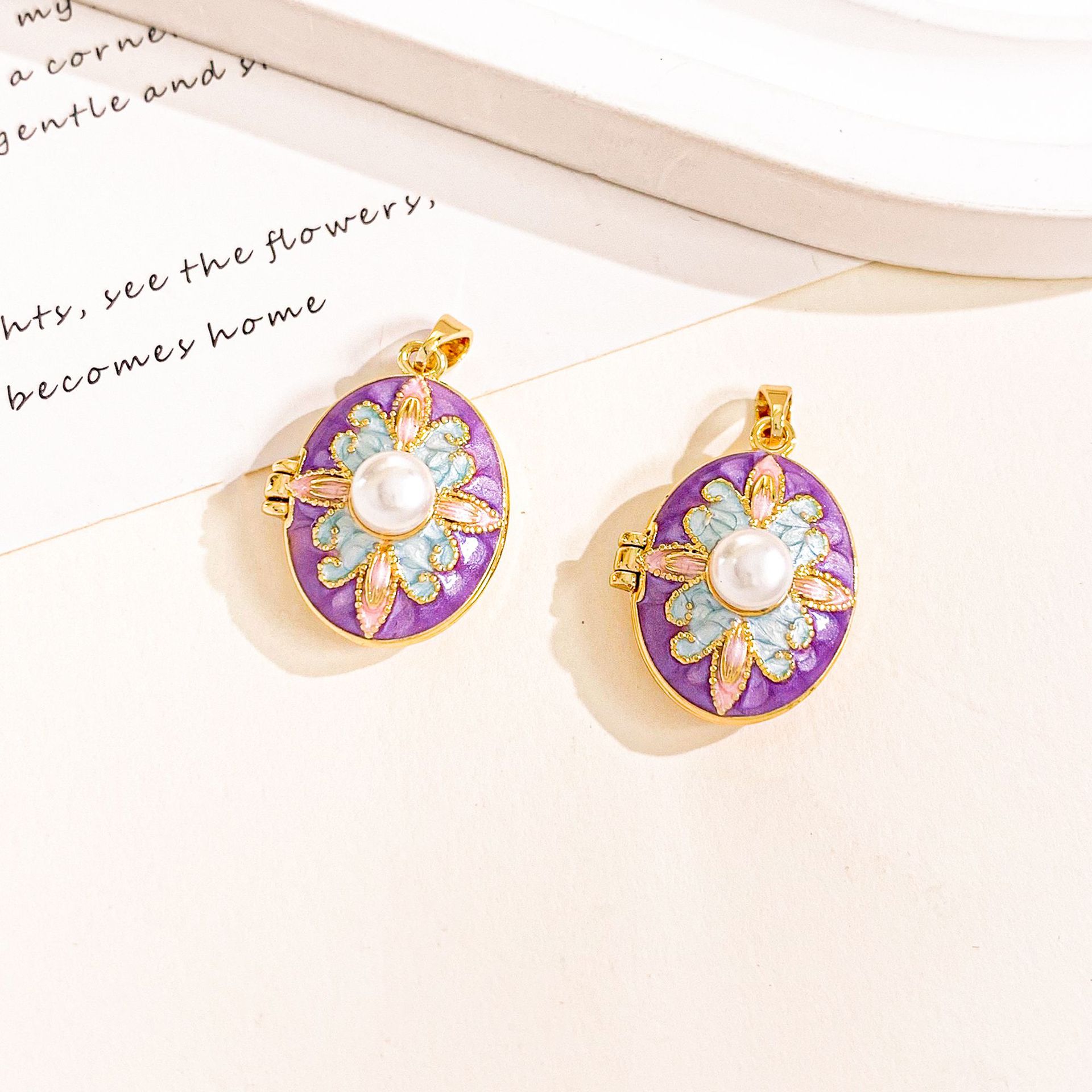 Xl4563 flower golden purple photo clip pendant can be opened