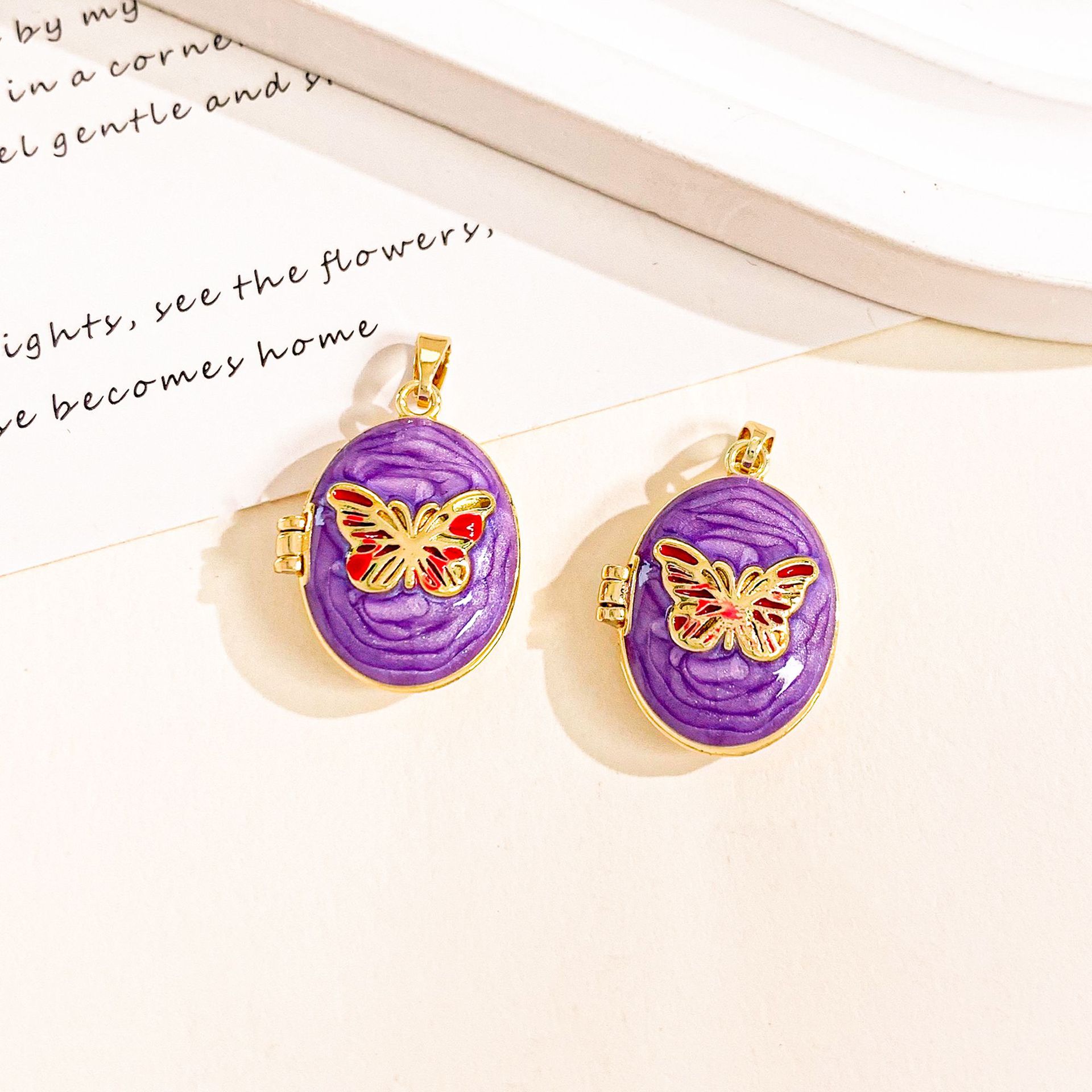Xl4652 butterfly gold purple photo clip pendant can be opened