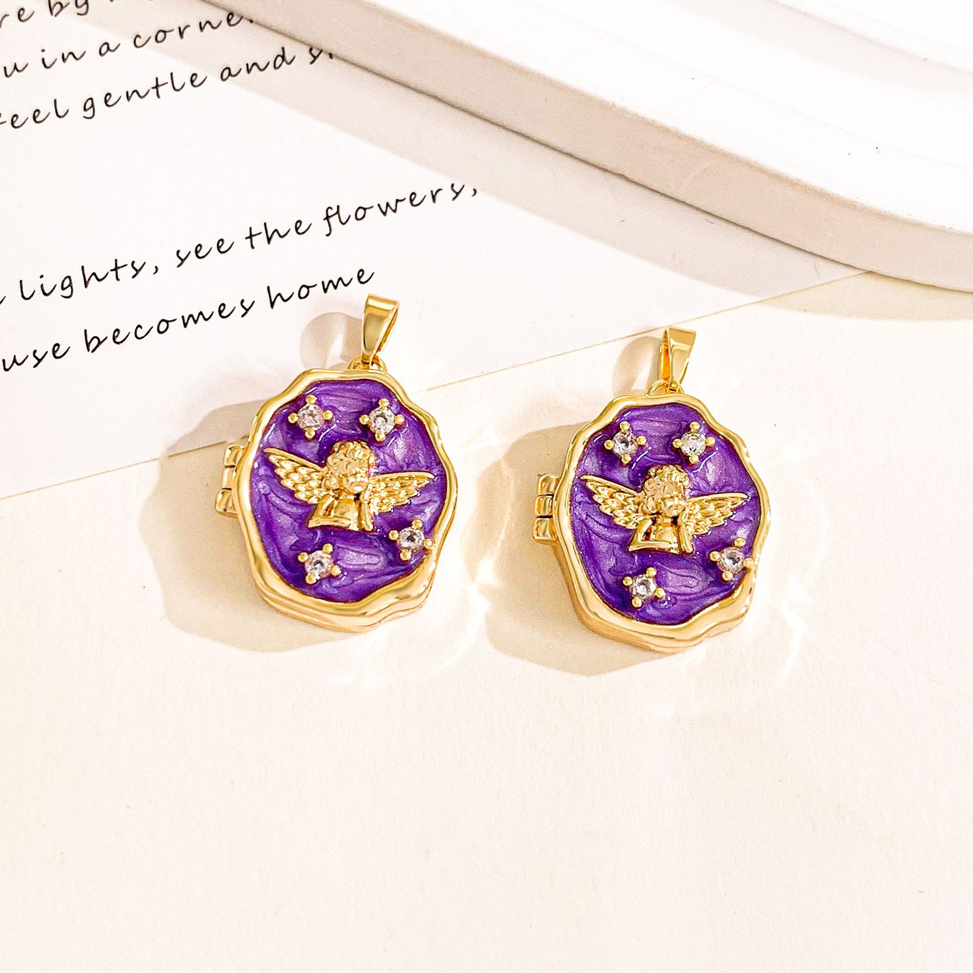 Xl4750 angel gold purple photo clip pendant can be opened