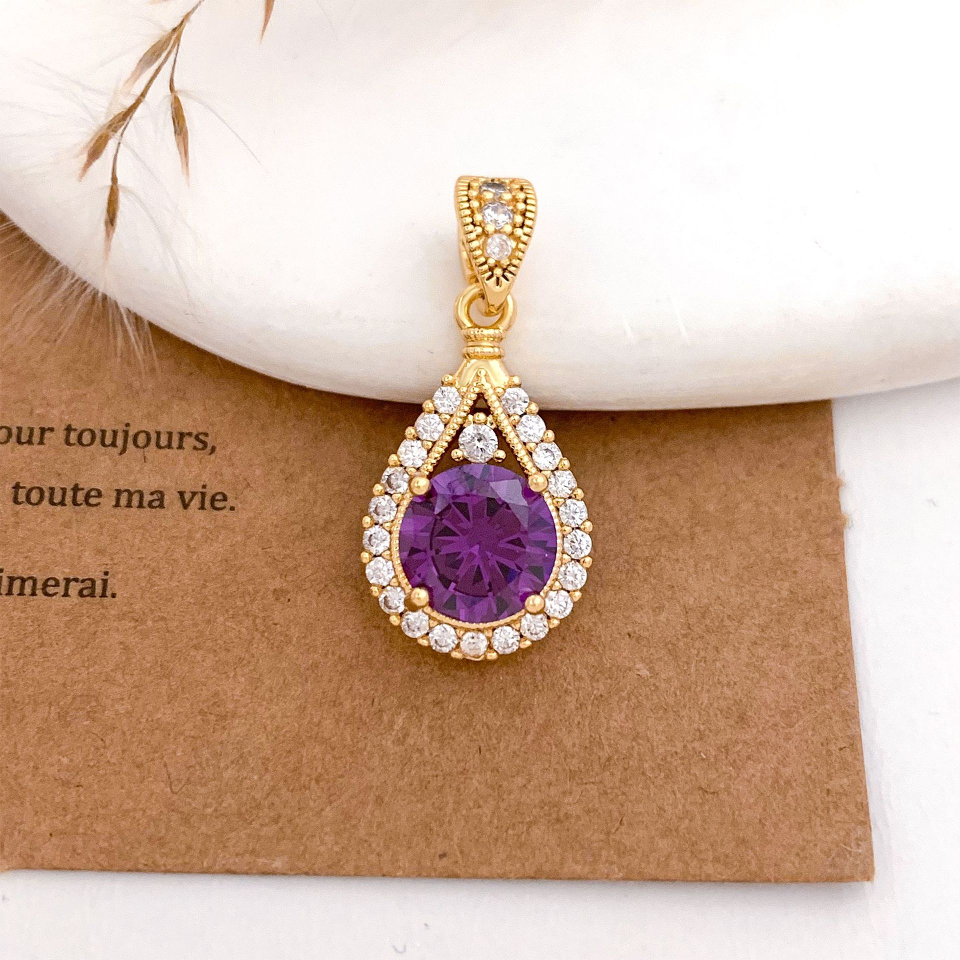 Xl694 ruyi water drop pendant gold purple