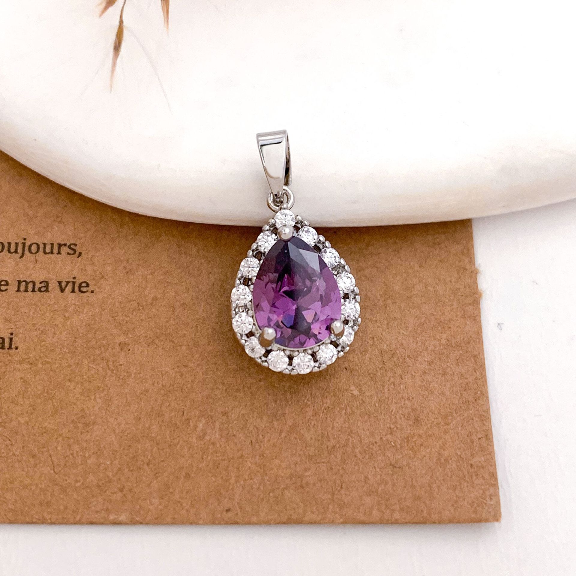 Xl2955 small water drop pendant silver purple