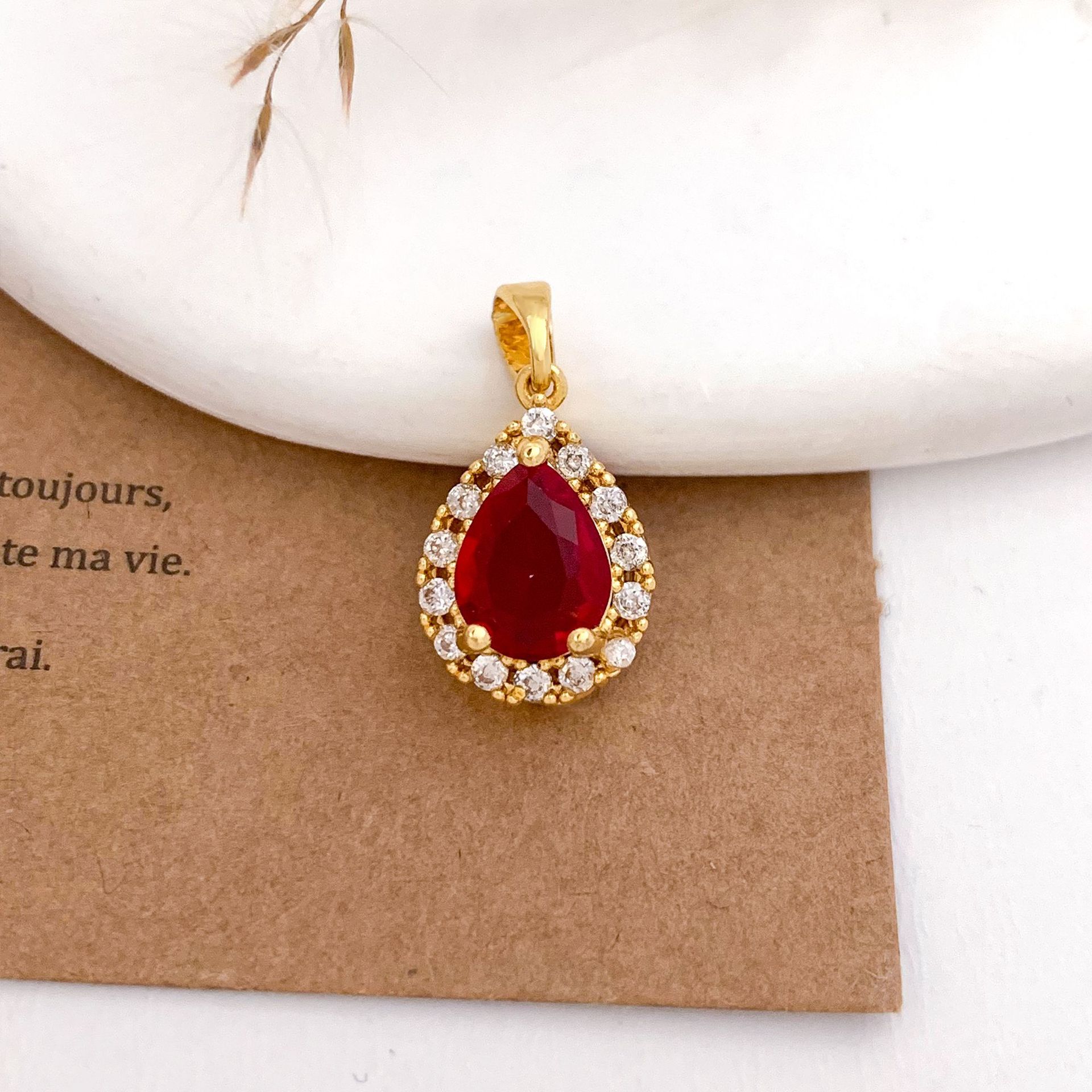 Xl2955 small water drop pendant gold red