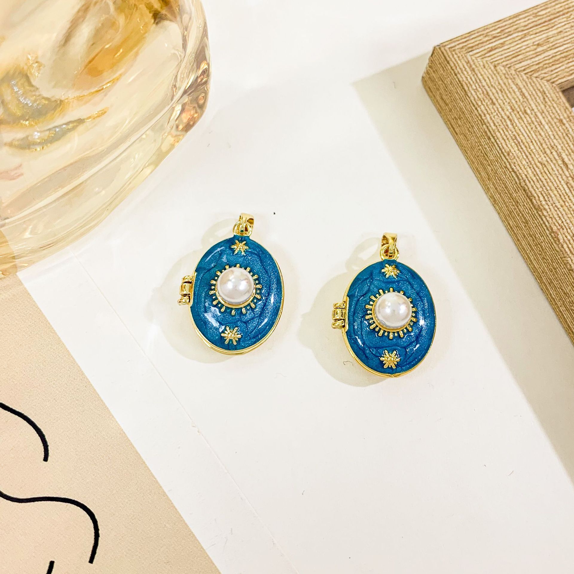 Xl4541 star photo box pendant gold blue