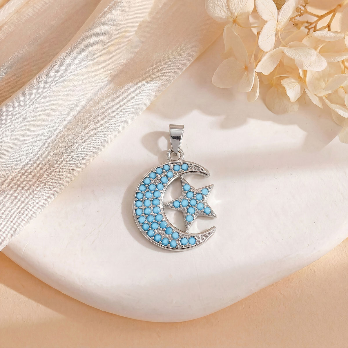 Xl3493 moon pentagram pendant silver