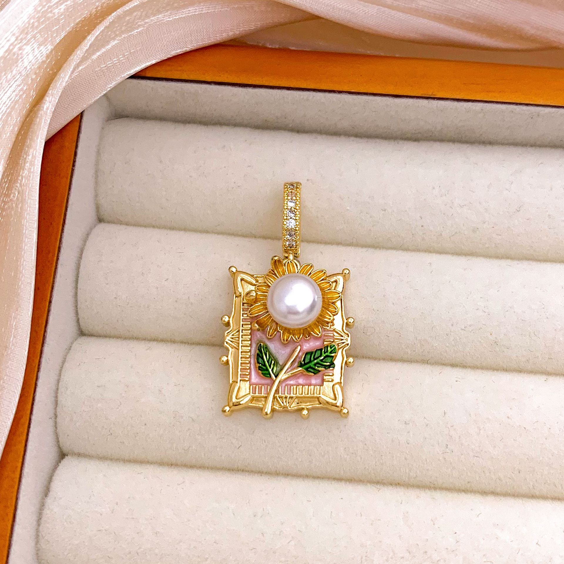 Xl3091 sunflower pendant gold pink