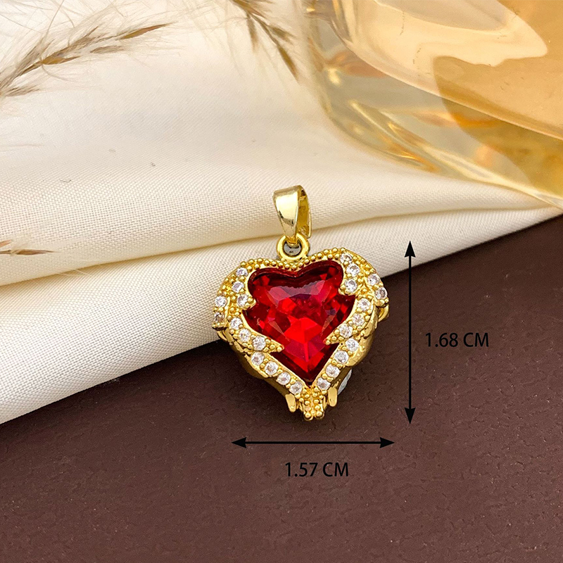 Xl138 big red ocean heart pendant gold