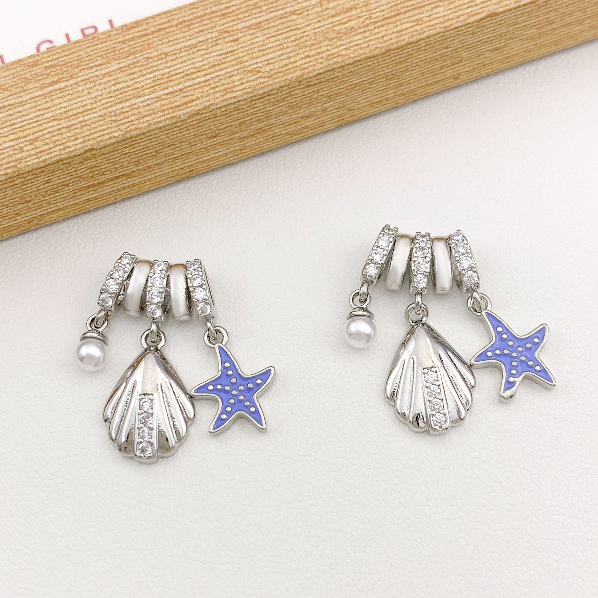 Xl4492 shell and starfish combination pendant silver