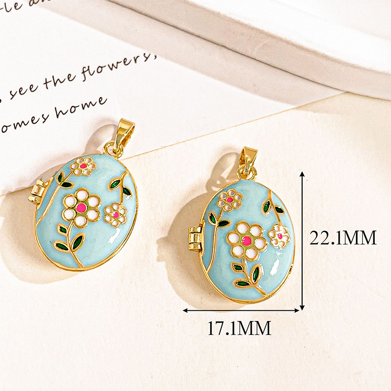 Xl4553 small flower gold light blue photo clip pendant can be opened