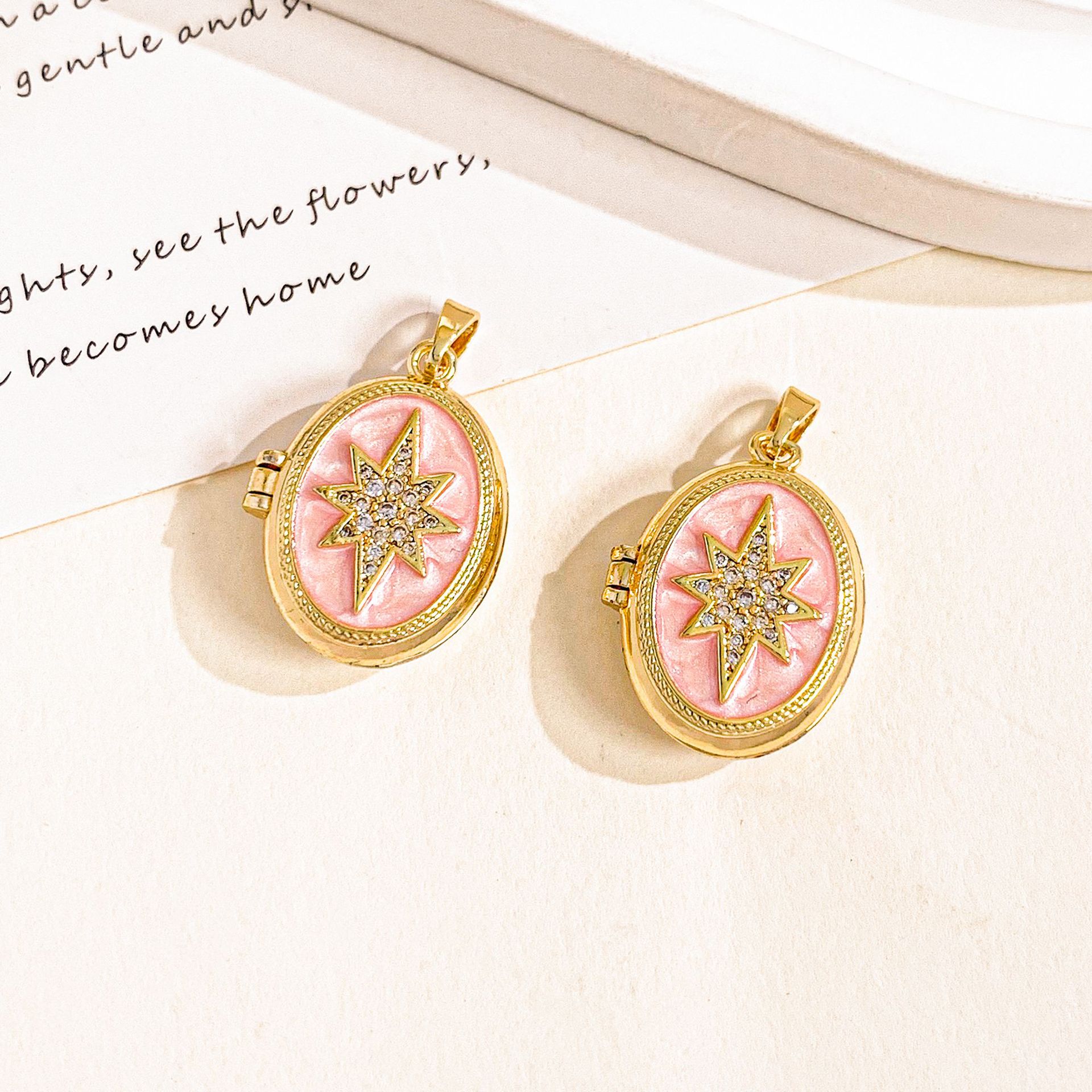 Xl4565 starry gold pink photo clip pendant can be opened