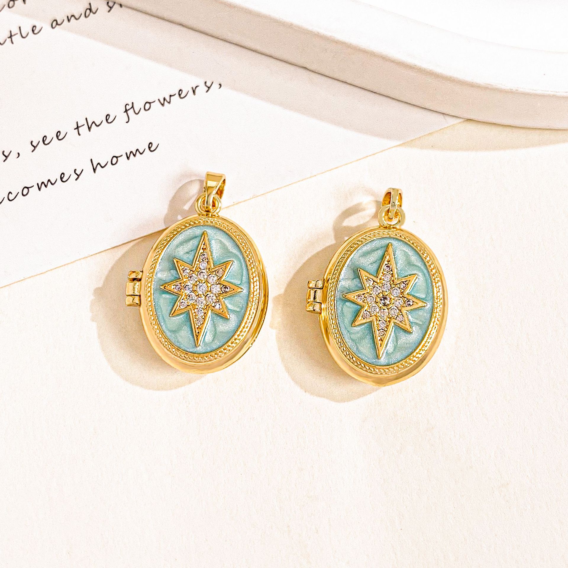 Xl4565 starry gold light blue photo clip pendant can be opened