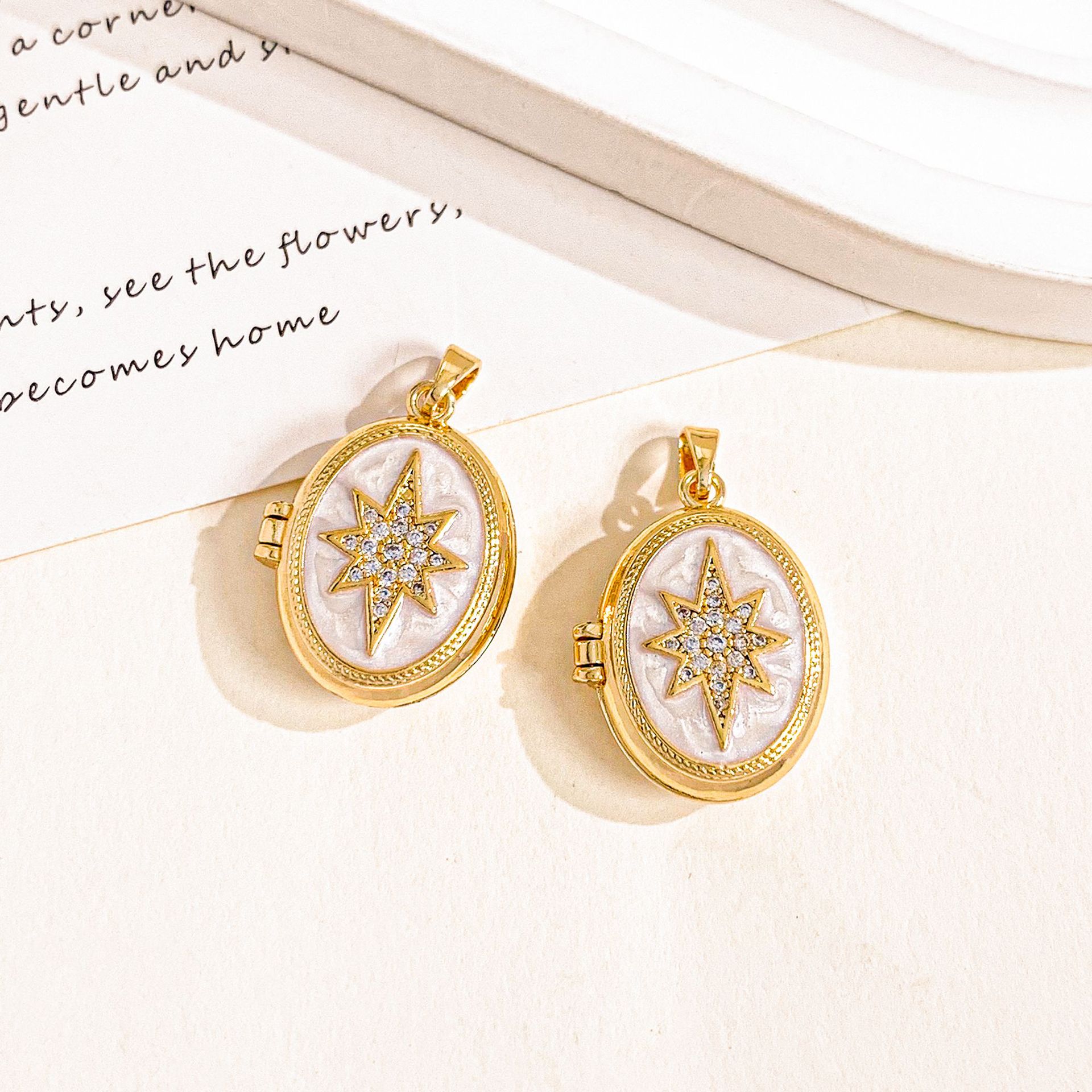 Xl4565 starry gold white photo clip pendant can be opened