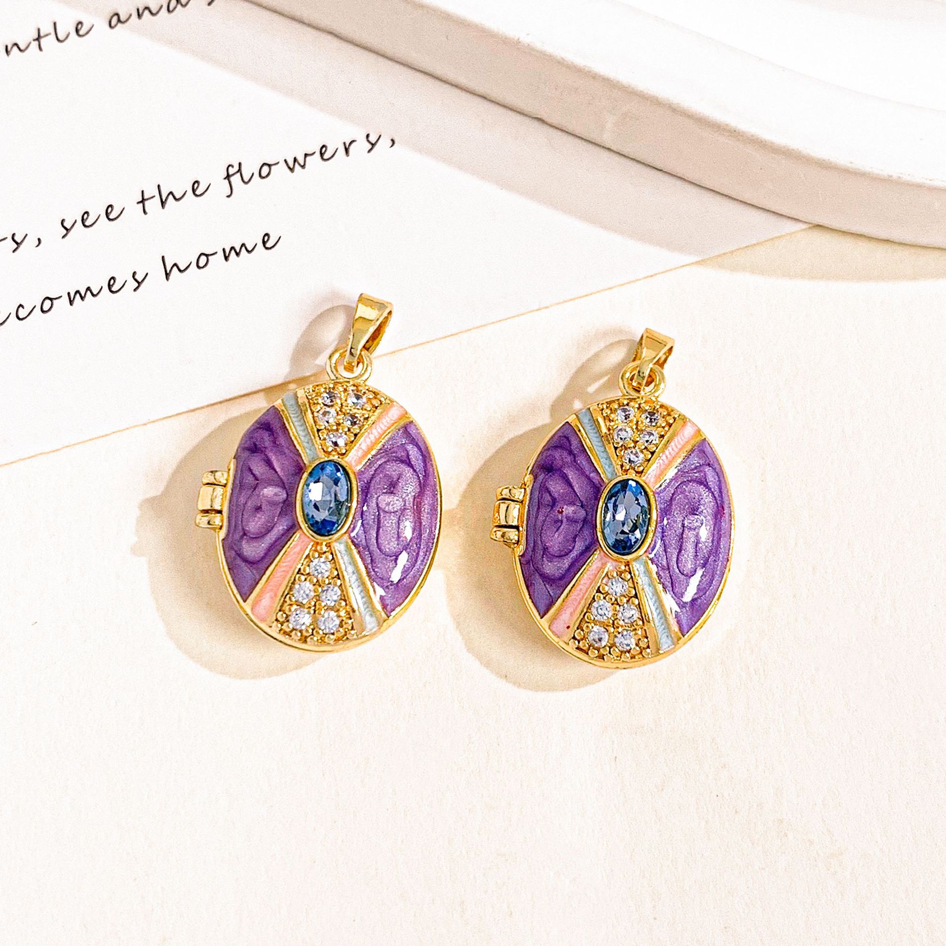 Xl4591 ribbon gold purple photo clip pendant can be opened