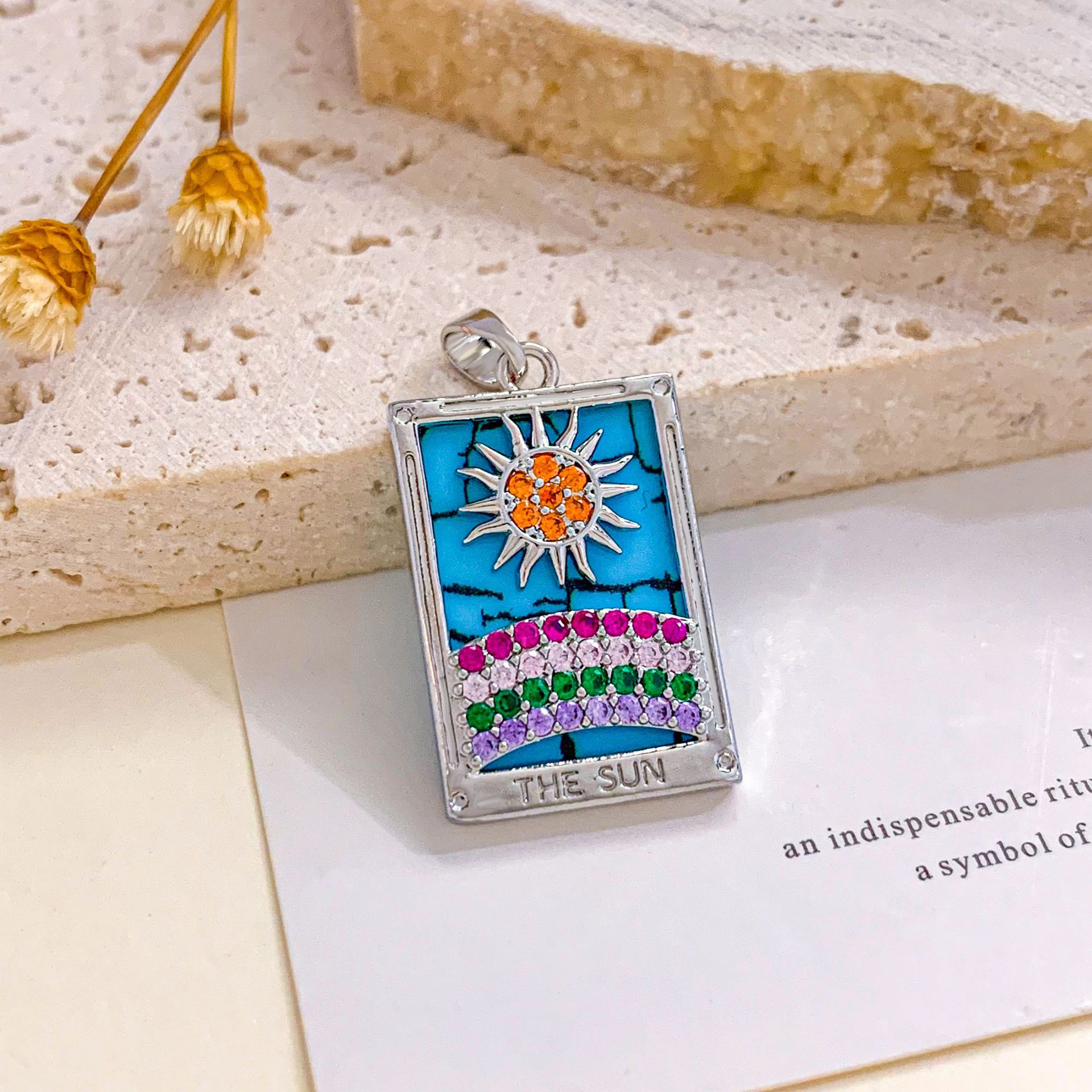 Xl2300 orange sun rainbow tarot pendant silver blue