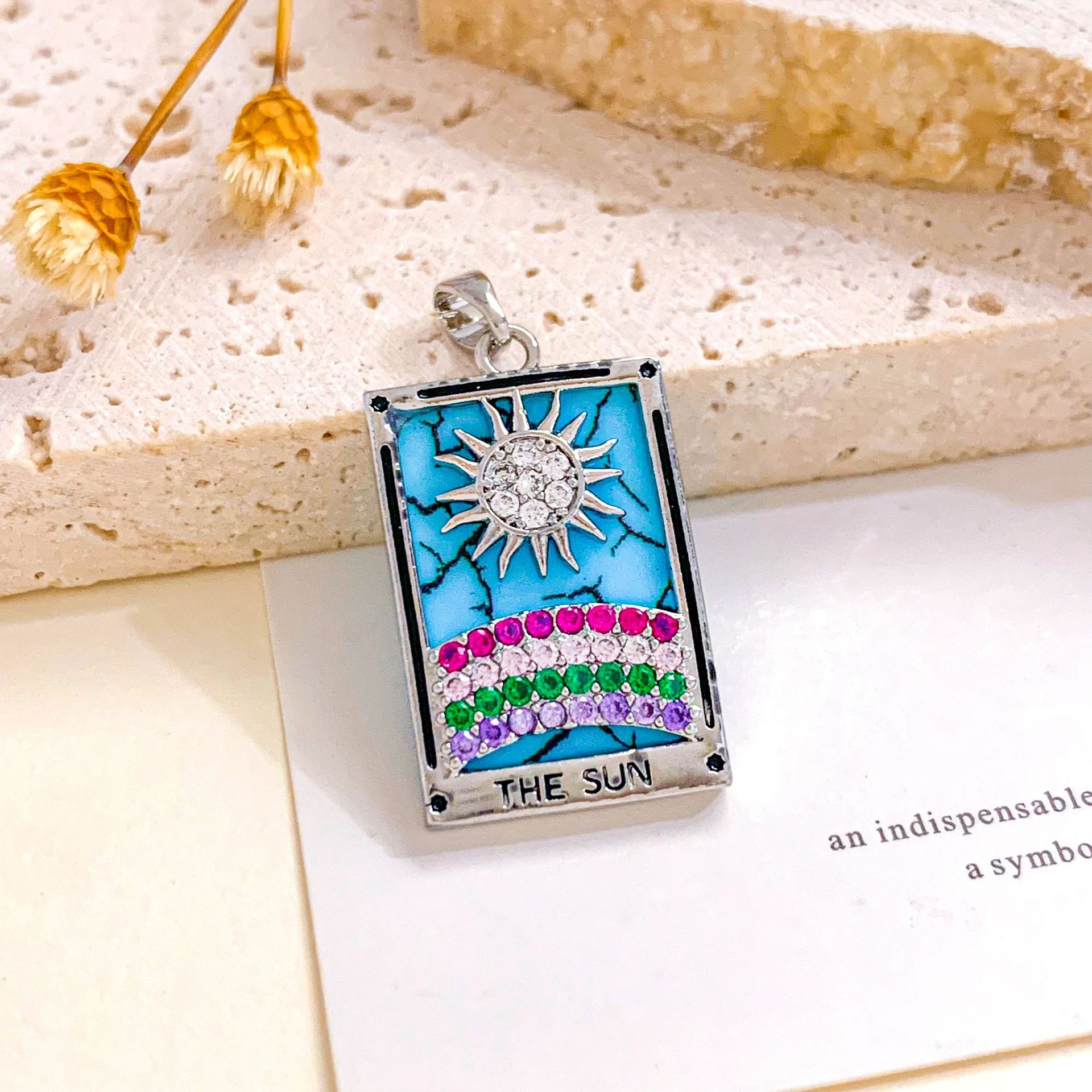 Xl2300 sun rainbow tarot pendant silver blue