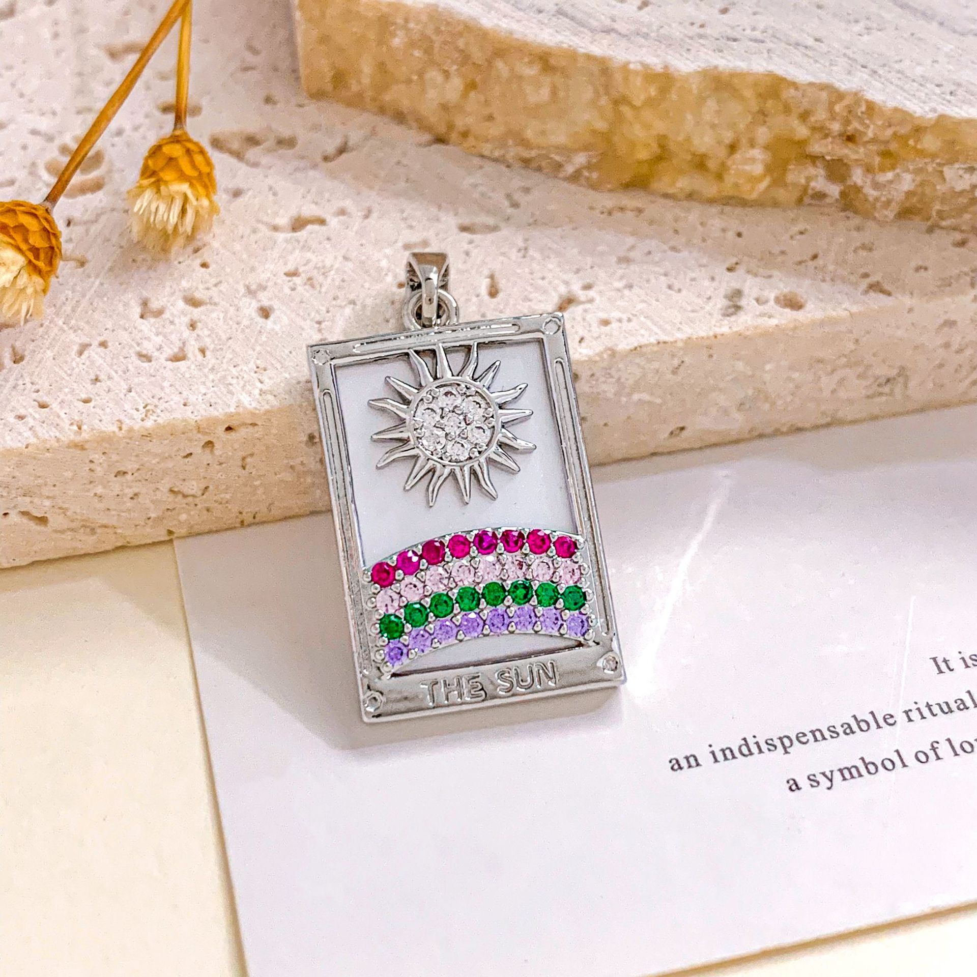 Xl2300 sun rainbow tarot pendant silver white