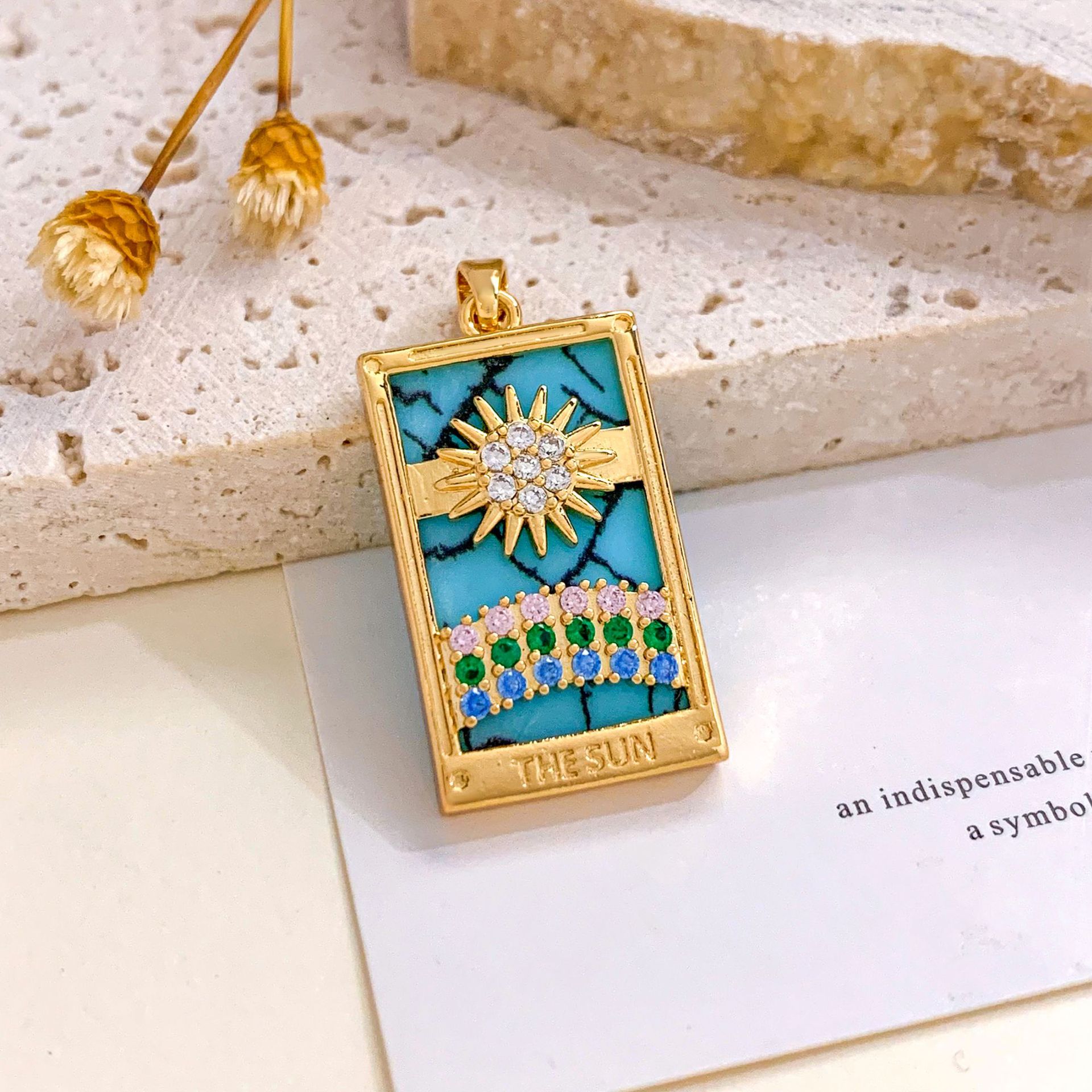 Xl2702 sun rainbow tarot pendant gold blue