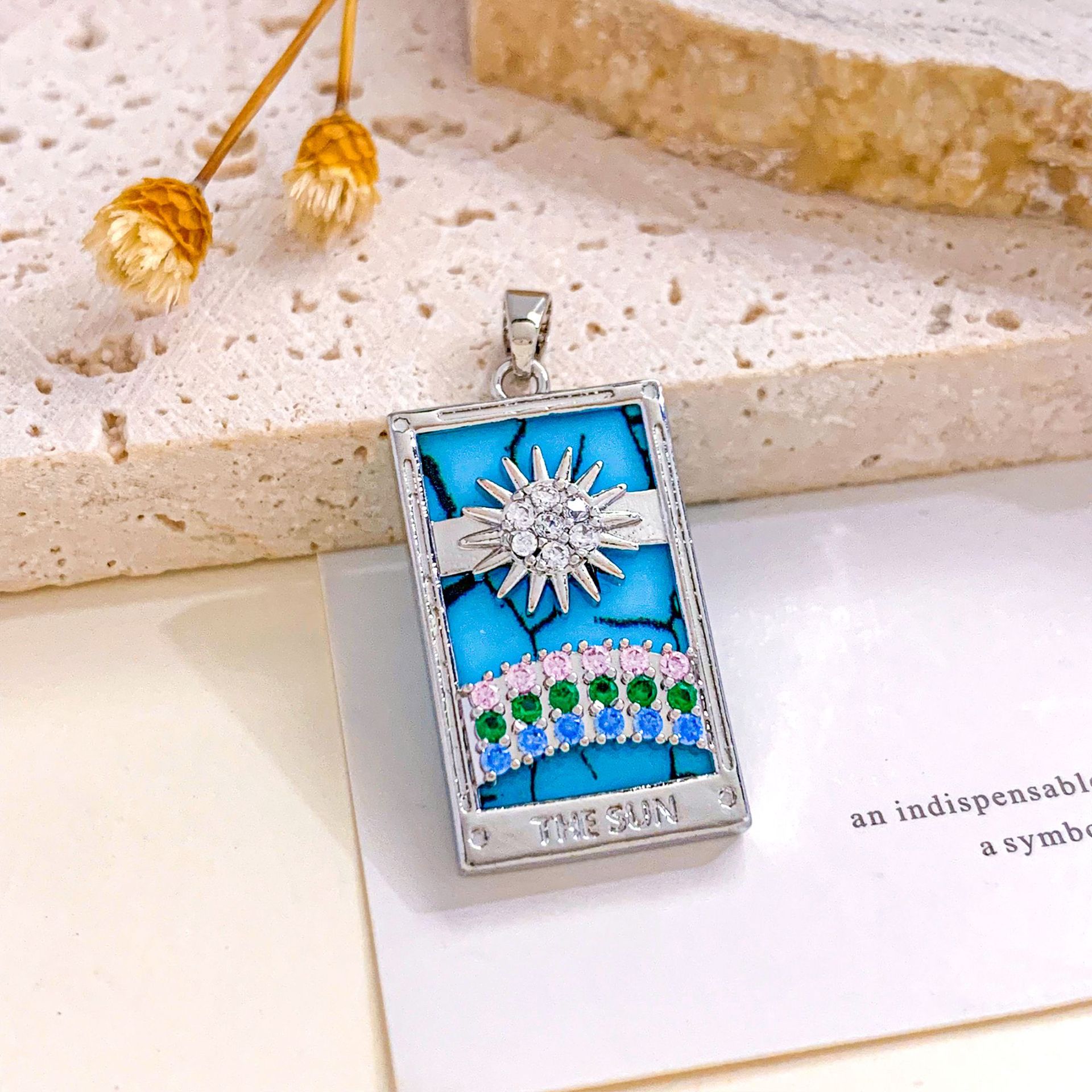 Xl2702 sun rainbow tarot pendant silver blue