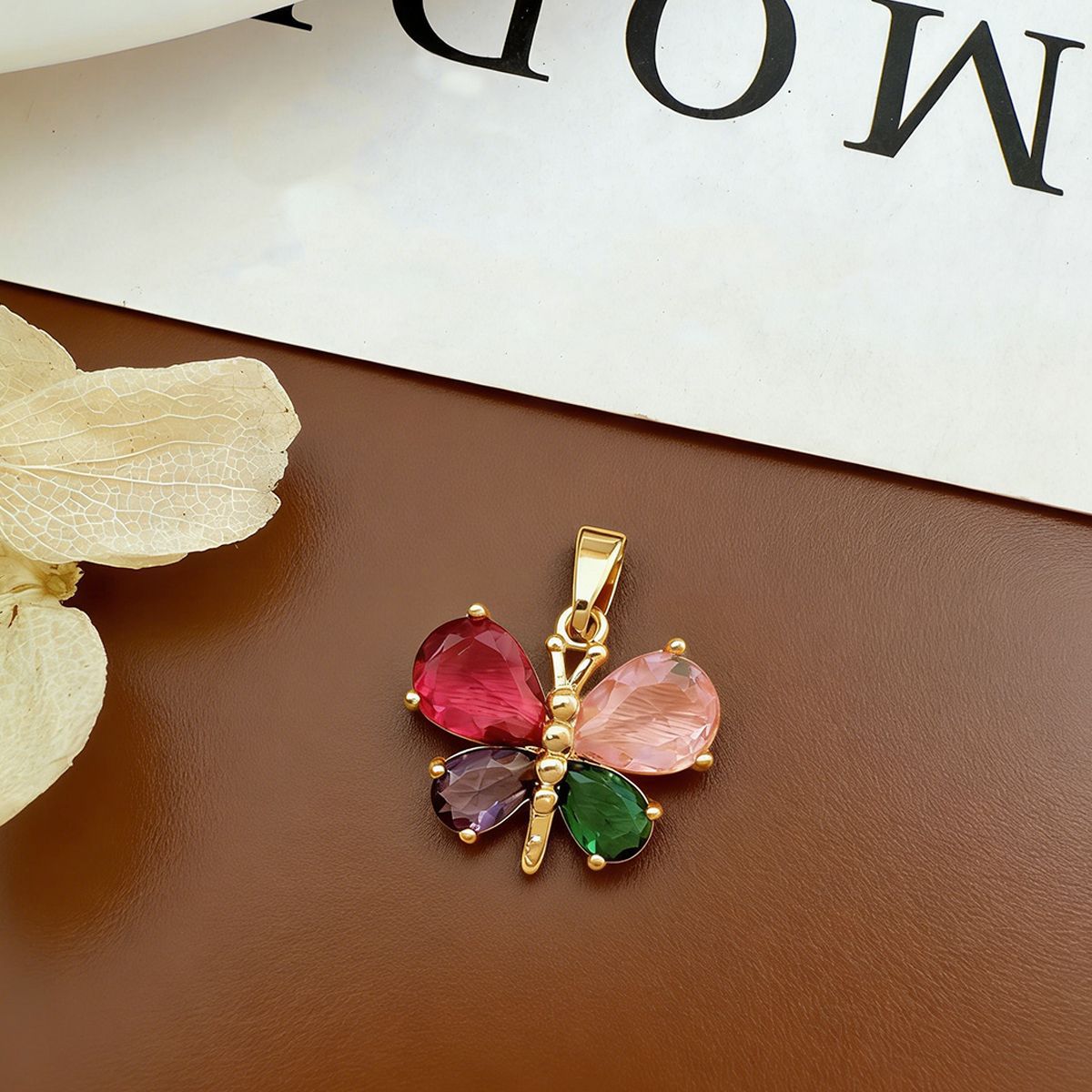 Xl27 colorful butterfly pendant gold