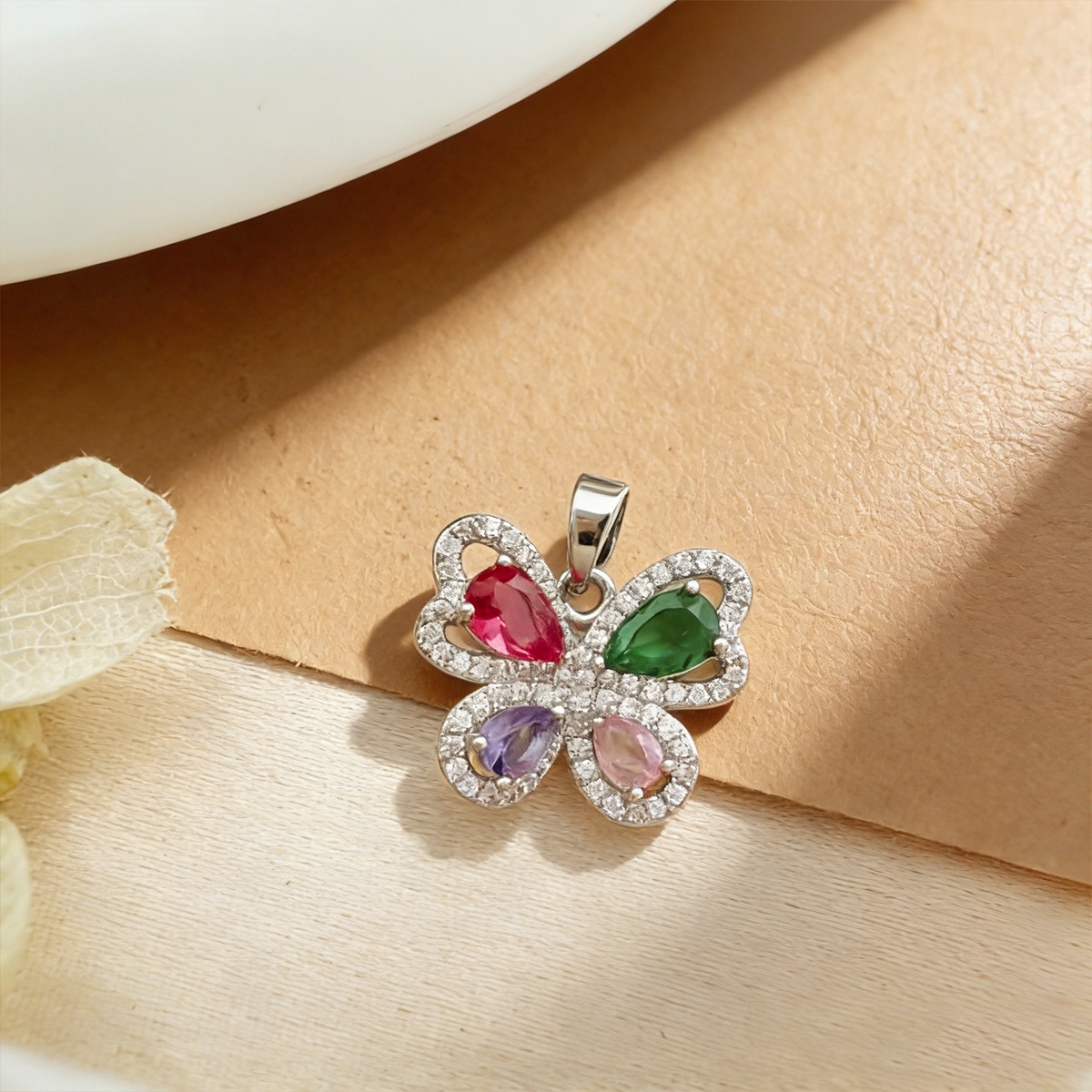 Xl329 colorful water drop butterfly pendant silver