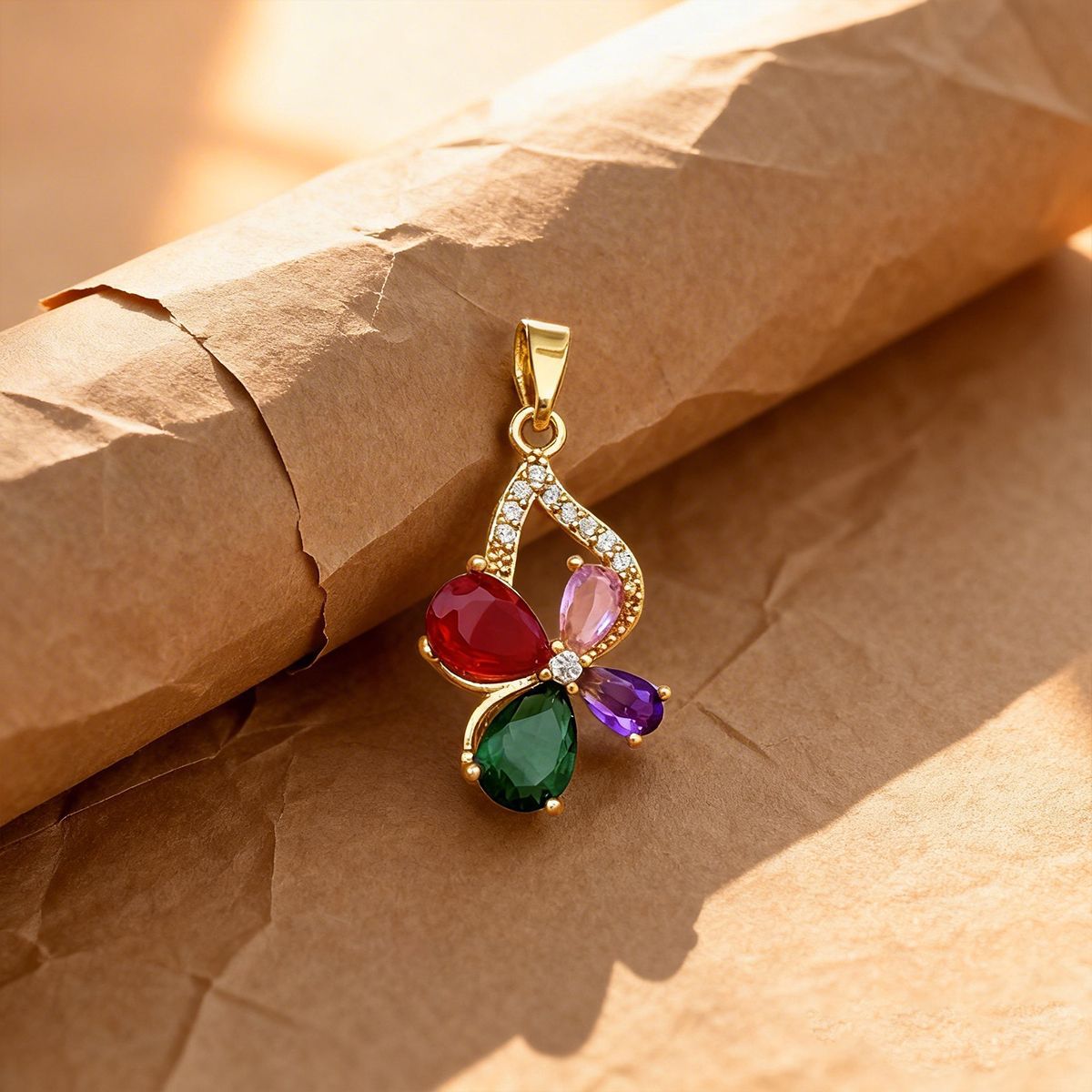 Xl2864 colorful butterfly pendant gold
