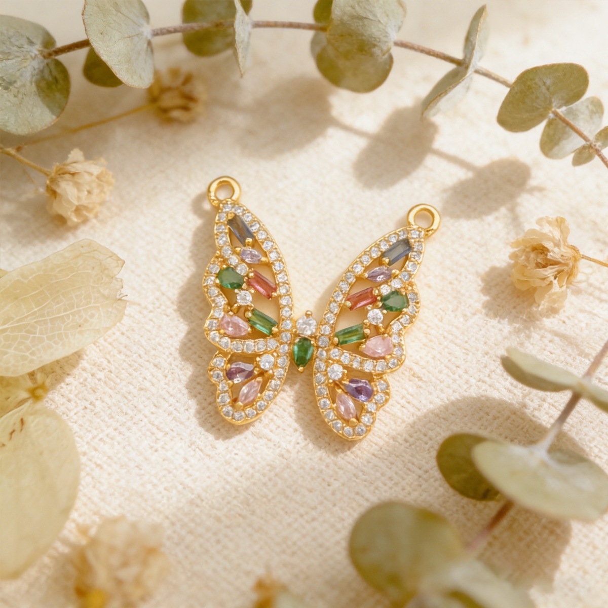 Xl3157 hollow colorful butterfly pendant gold