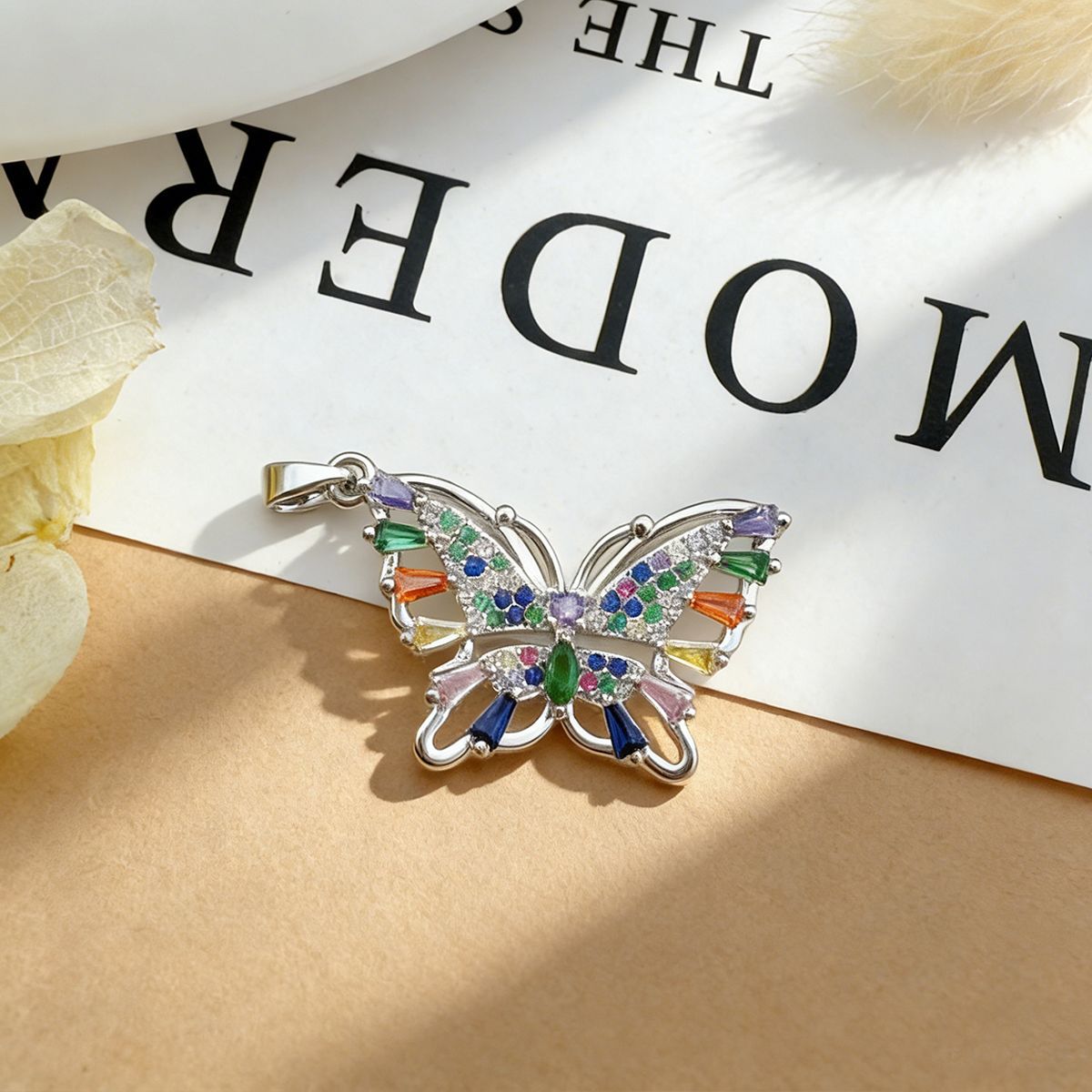 Xl4014 colorful hollow small butterfly pendant silver