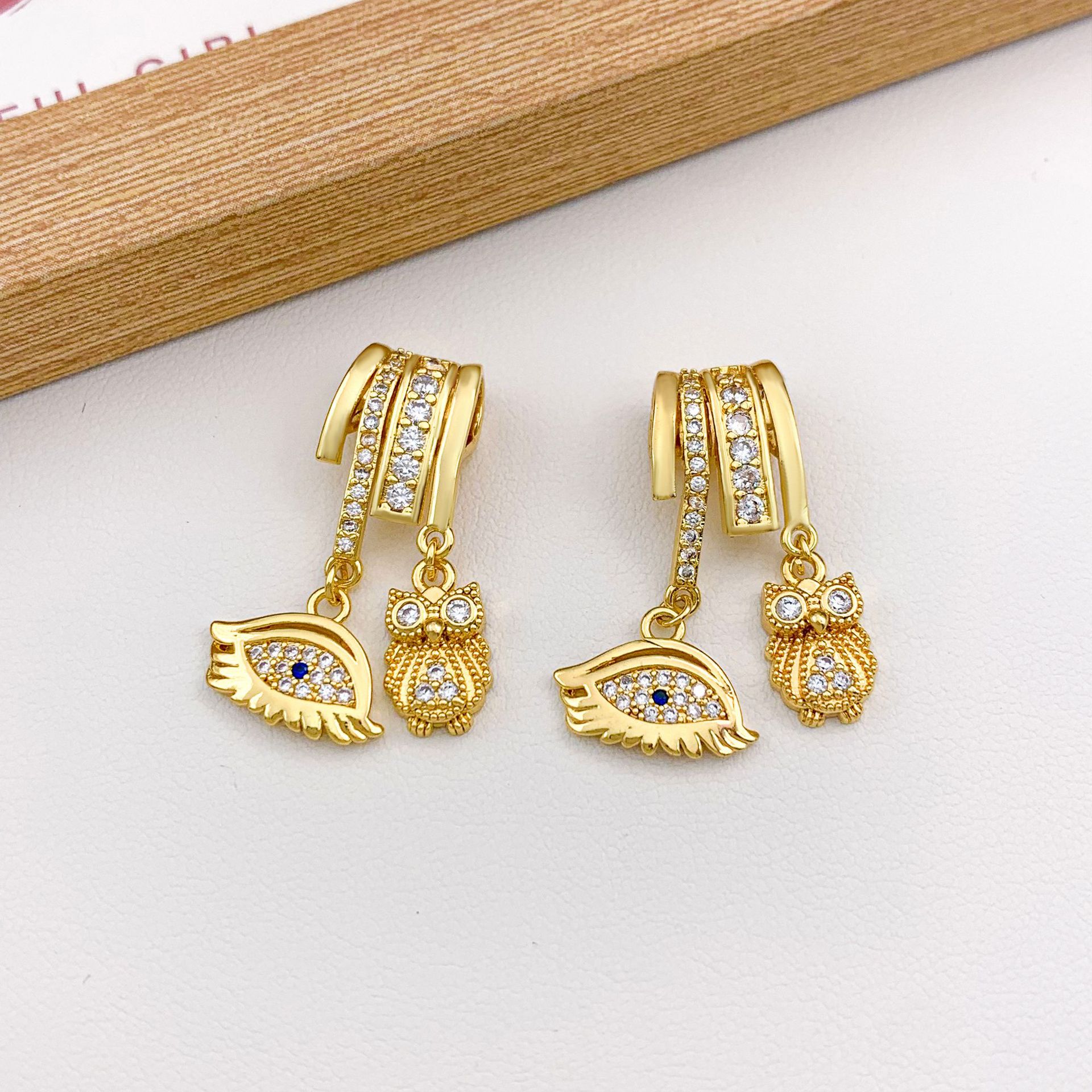 Xl3256 eye owl combination pendant gold