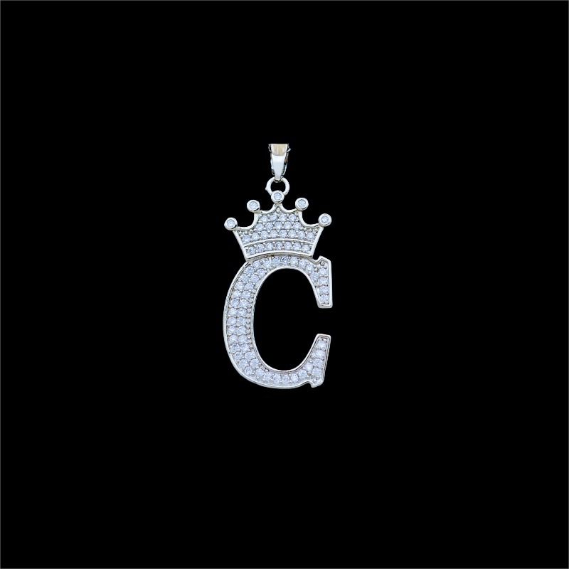 Xl348 crown letter c pendant silver