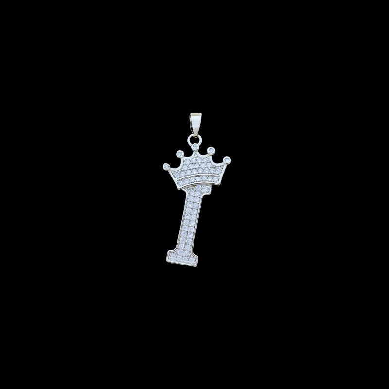 Xl348 crown letter i pendant silver
