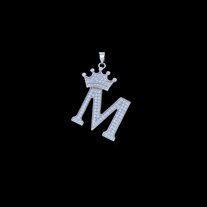 Xl348 crown letter m pendant silver