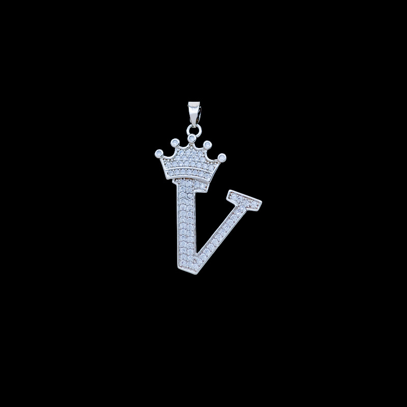 Xl348 crown letter v pendant silver