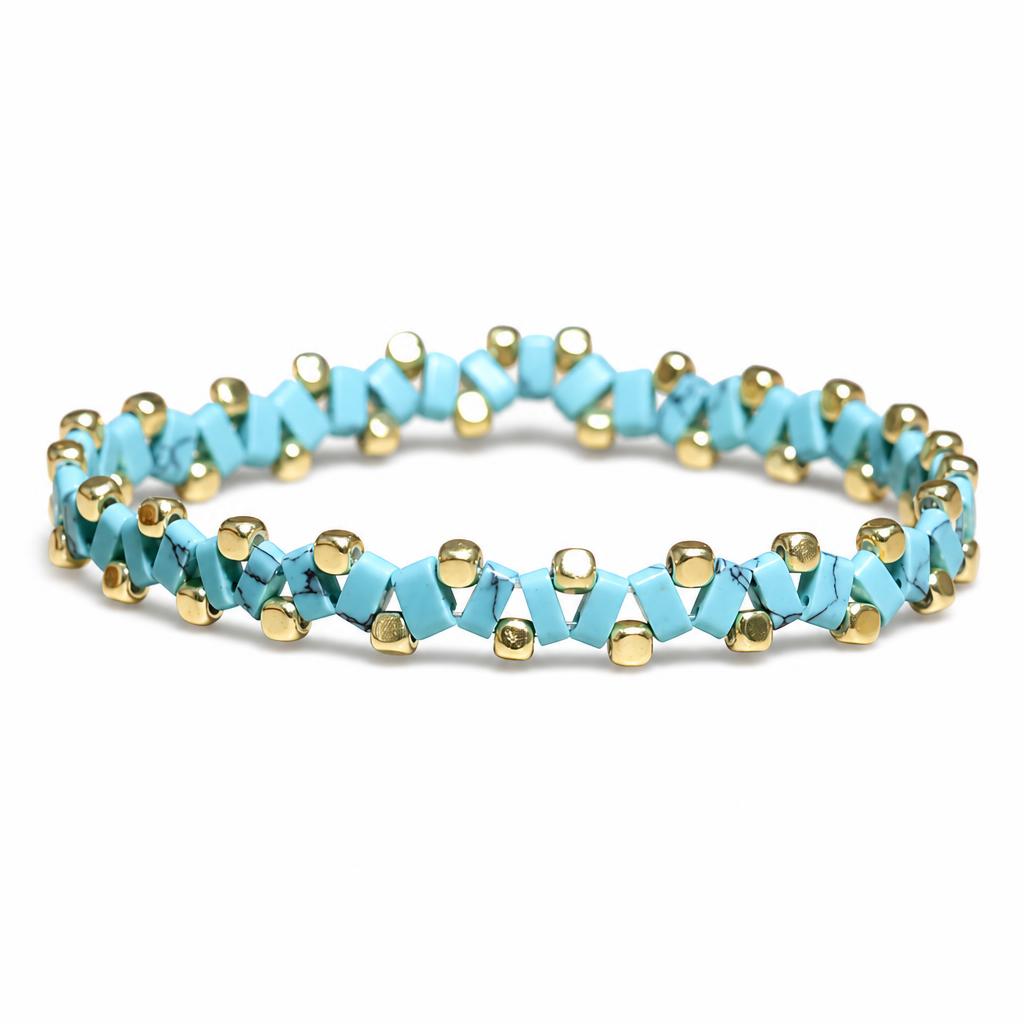 Black line turquoise square beads