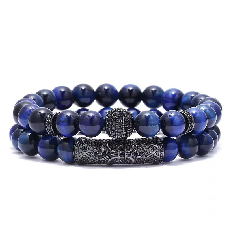 Blue tiger eyes and black black zircon