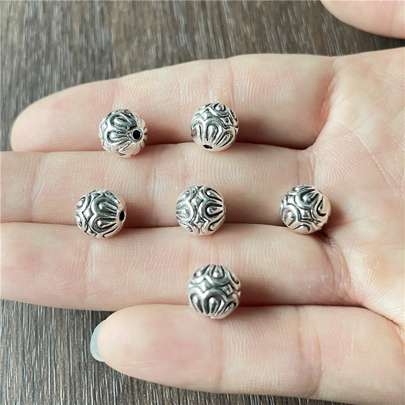Flower-shaped round beads-ancient silver