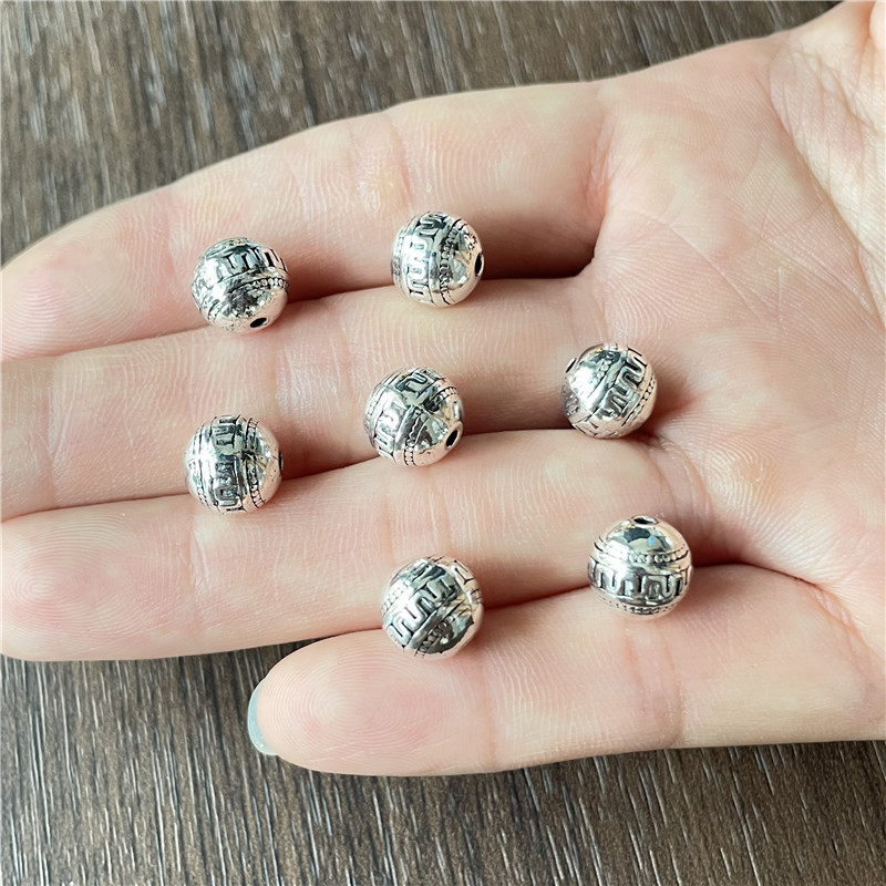 Striped round beads-ancient silver