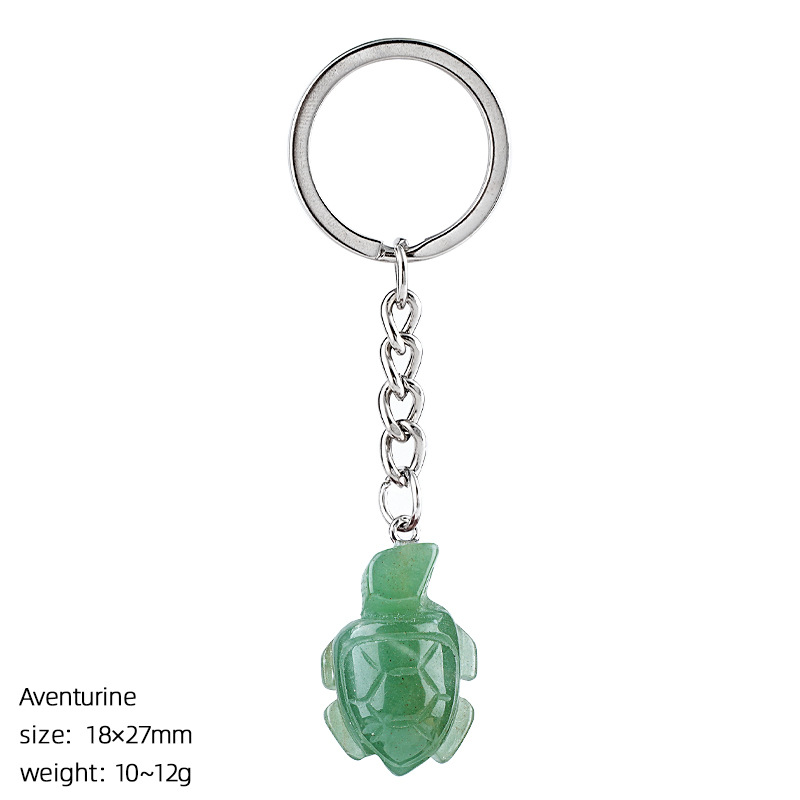 Green aventurine turtle keychain