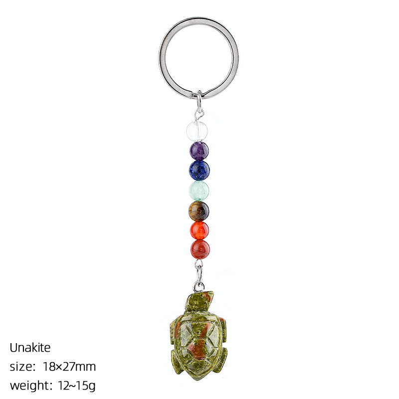 Flower green stone turtle keychain