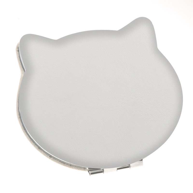Cat head shaped inner magnetic pu white leather cosmetic mirror 70*75mm