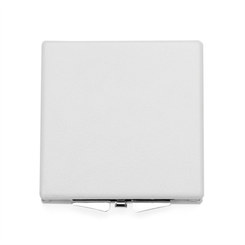 Square snap-on pu white leather cosmetic mirror 60*60mm
