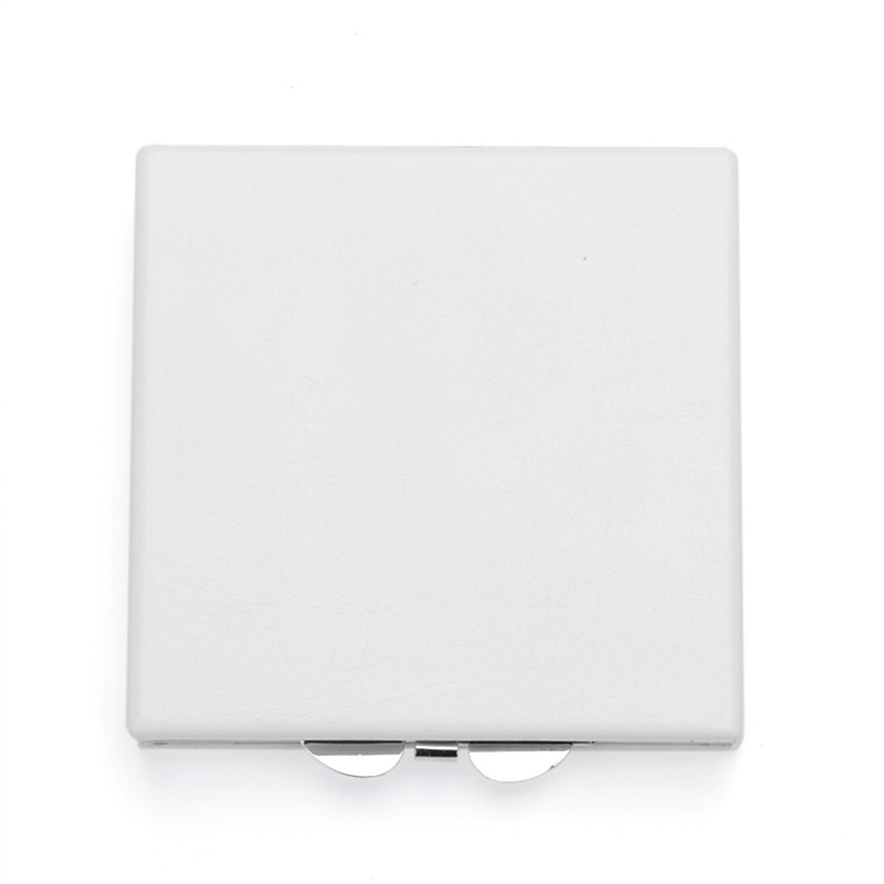 Square snap-on pu white leather cosmetic mirror 70*70mm