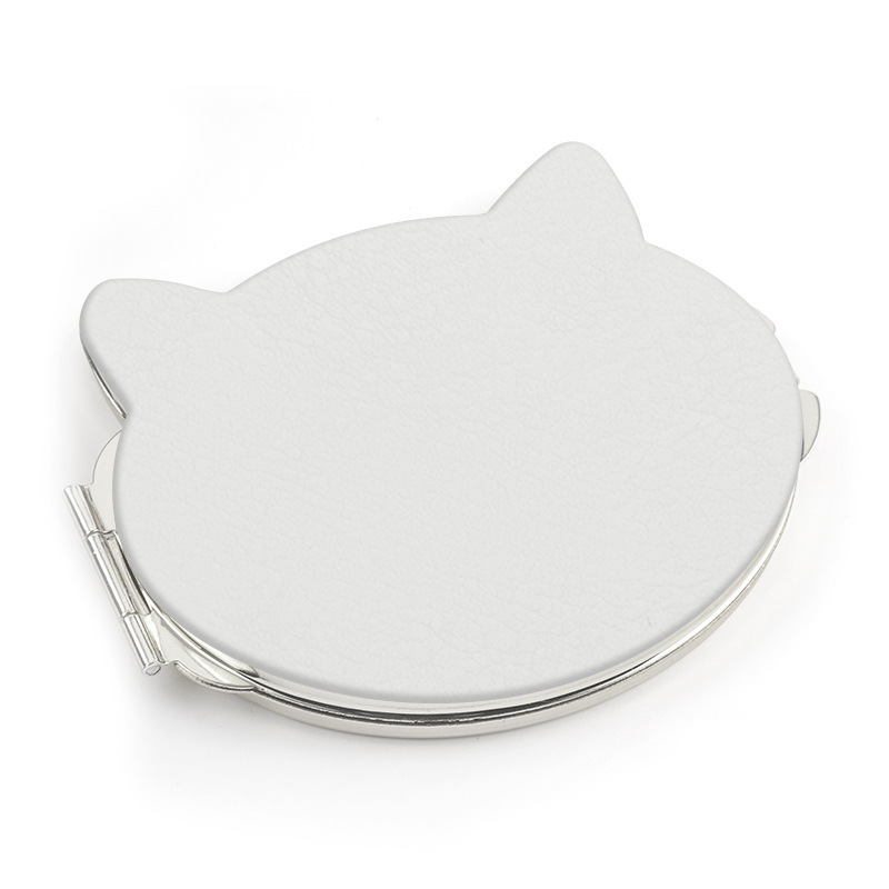 Cat head buckle pu white leather cosmetic mirror 70*75mm