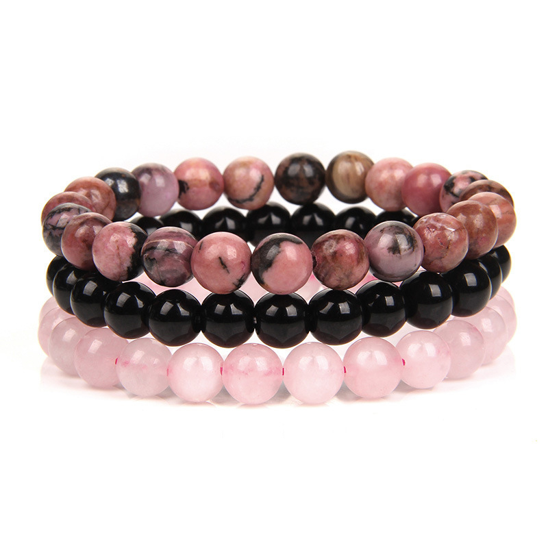 8mm Rhodonite Blackstone Rose quartz